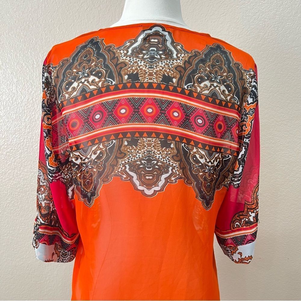 Joseph Ribkoff Colorful Sheer Blouse with Multicolored Rhinestones Size 6 - Picture 7 of 15